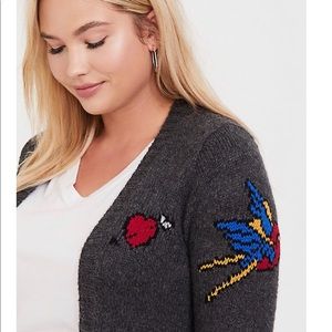 Torrid Dark Grey Tattoo Art Open Front Cardigan